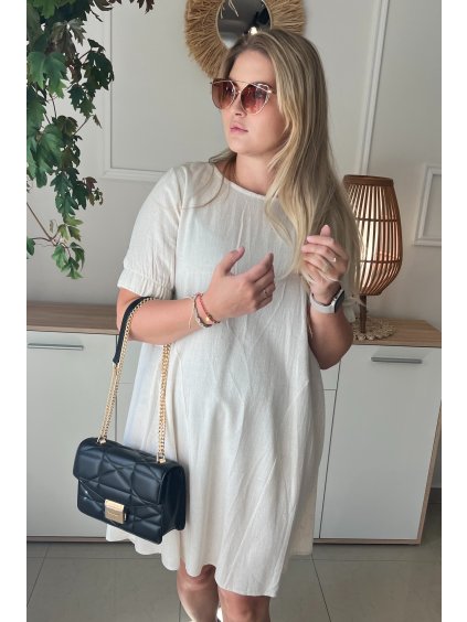 Pohodlné dámske ľanové plus size šaty Dakota béžové