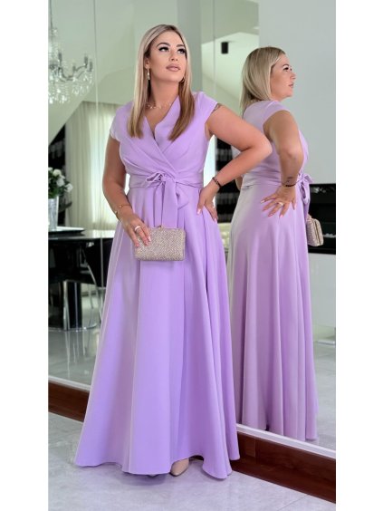 Dlhé spoločenské šaty s obálkovým výstrihom aj pre moletky Celesta svetlofialové