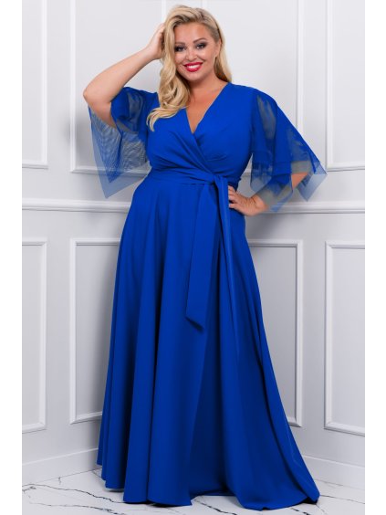 NA SKLADE Dlhé spoločenské šaty s rozšírenou sukňou s rozparkom pre moletky Belita kráľovské modré