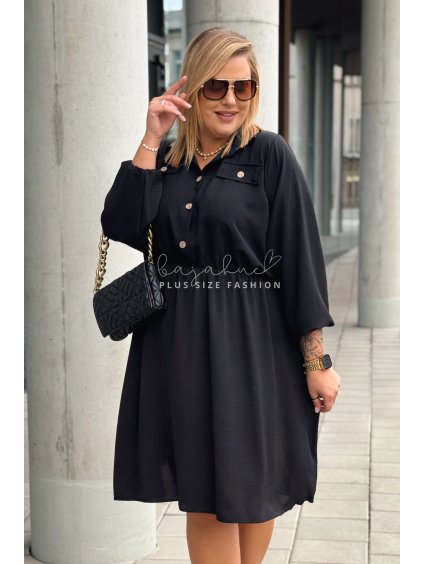 Dámske košeľové plus size šaty s dlhým rukávom Casera čierne
