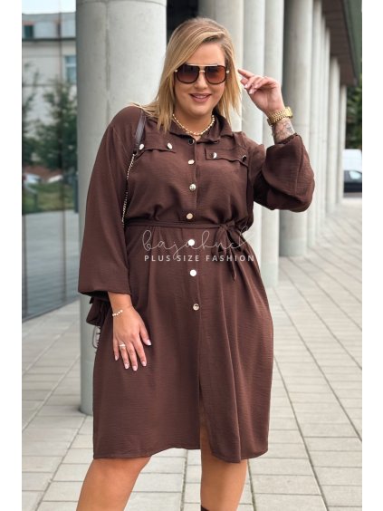 Dámske košeľové krátke šaty s opaskom pre moletky Monzia hnedé