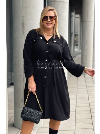 Dámske košeľové krátke šaty s opaskom pre moletky Monzia čierne