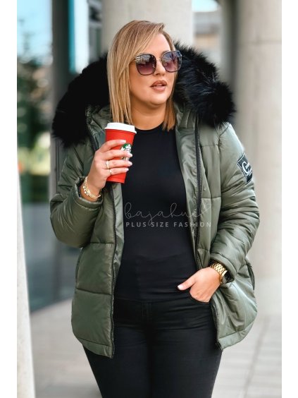 Krátka prešívaná zimná bunda s kapucňou pre moletky Klaudia khaki