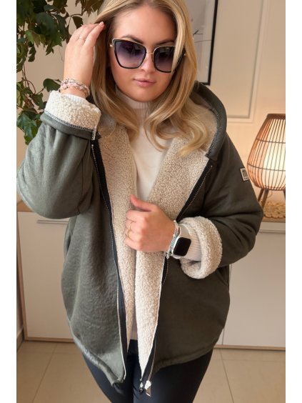 Krátka dámska prechodná bunda na zips s barančekom pre moletky Jessy khaki