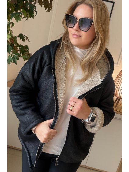 Krátka dámska prechodná bunda na zips s barančekom pre moletky Jessy čierna