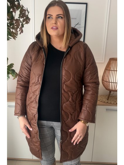 Dámska prešívaná zimná bunda s kapucňou pre moletky Amalia hnedá