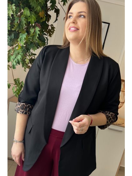 Elegantné dámske plus size sako s dlhými rukávmi Khloe čierne