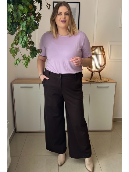 Pohodlné dámske nohavice rozšíreného strihu pre moletky Serena hnedé