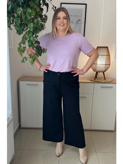 Pohodlné dámske nohavice rozšíreného strihu pre moletky Serena čierne