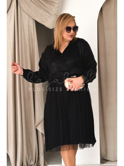 Elegantné krátke dámske košeľové šaty s tylom pre moletky Casa čierne
