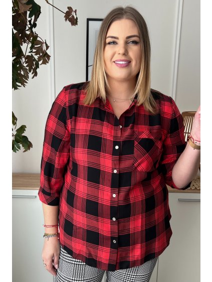 NA SKLADE Károvaná predĺžená košeľa pre moletky Roselyn červená