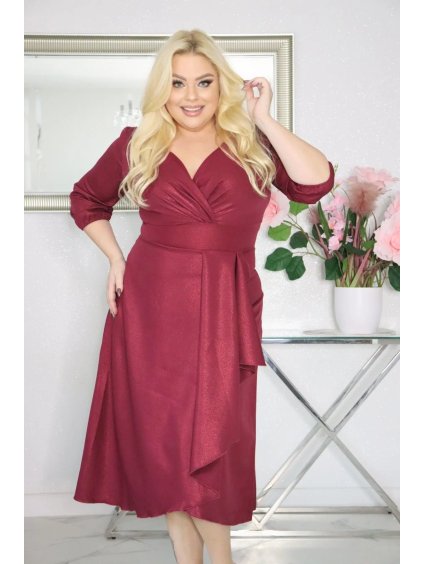 Krátke dámske spoločenské šaty s jemným leskom pre moletky Timera bordové