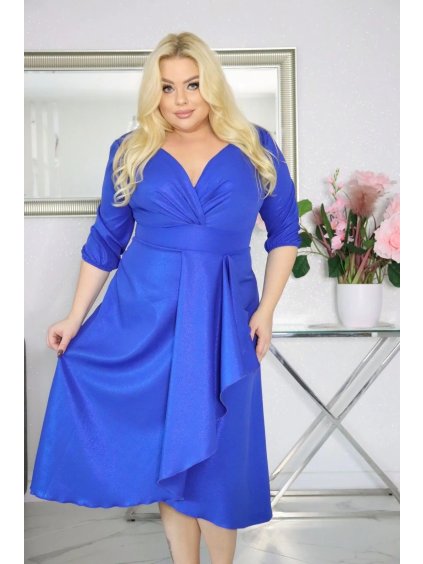 Krátke dámske spoločenské šaty s jemným leskom pre moletky Timera kráľovské modré
