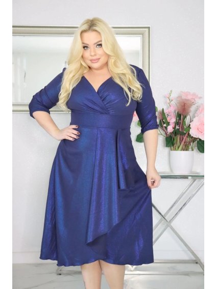 Krátke dámske spoločenské šaty s jemným leskom pre moletky Timera tmavomodré