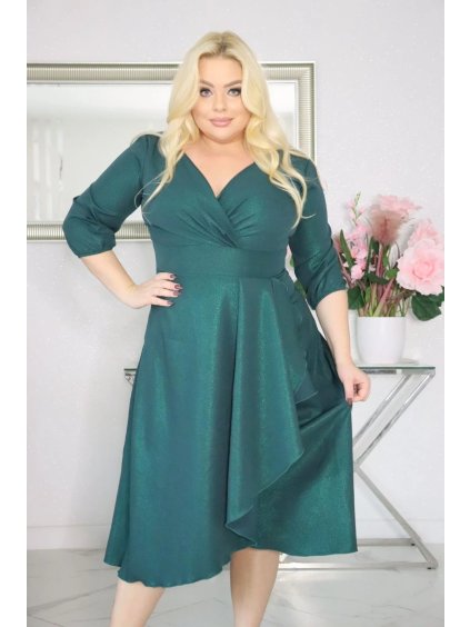 Krátke dámske spoločenské šaty s jemným leskom pre moletky Timera zelené
