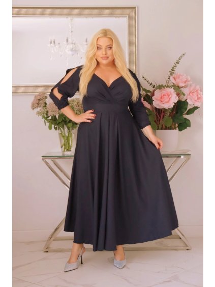 Dlhé dámske šaty s rozparkami na rukávoch pre moletky Sabine čierne