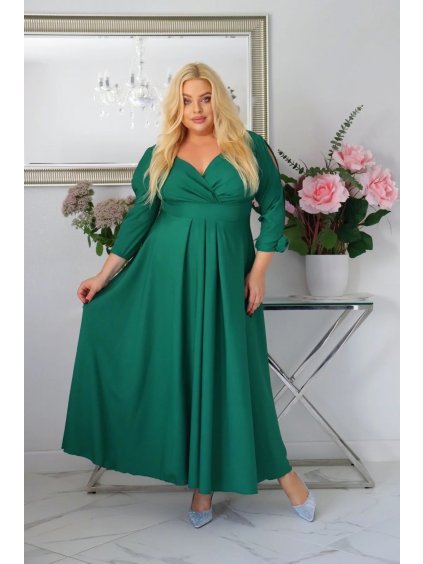 Dlhé dámske šaty s rozparkami na rukávoch pre moletky Sabine zelené