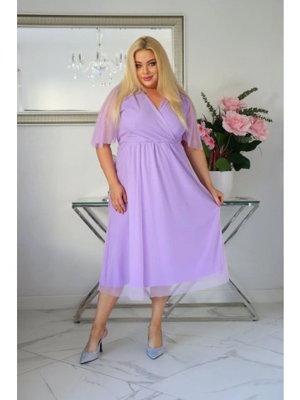 Vzdušné dámske midi šaty s tylom pre moletky Lydia svetlofialové