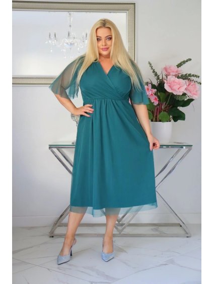 Vzdušné dámske midi šaty s tylom pre moletky Lydia zelené