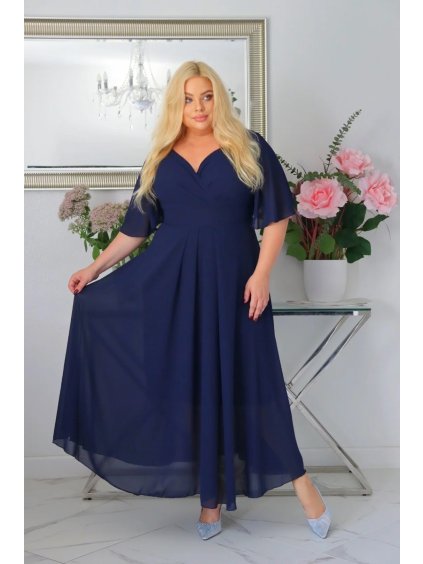 Dlhé dámske spoločenské šaty pre moletky Vanes tmavomodré