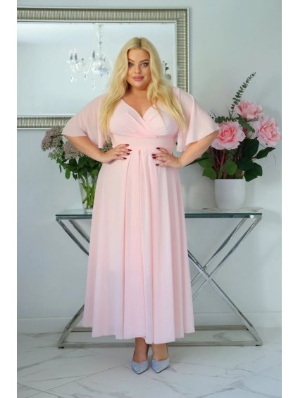 Dlhé dámske spoločenské šaty pre moletky Vanes púdrovo ružové