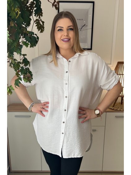 Predĺžená oversize košeľa na gombíky pre moletky Simone biela