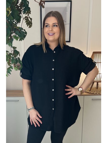 Predĺžená oversize košeľa na gombíky pre moletky Simone čierna