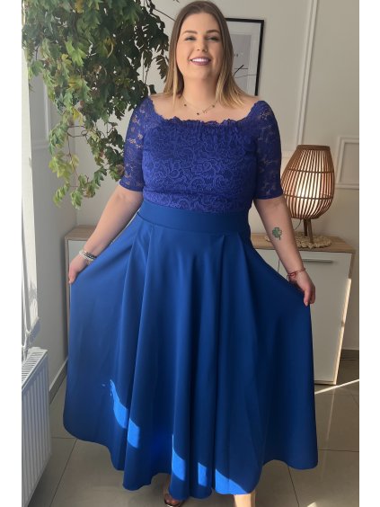 NA SKLADE Dlhé spoločenské šaty s čipkou pre moletky Brisa modré