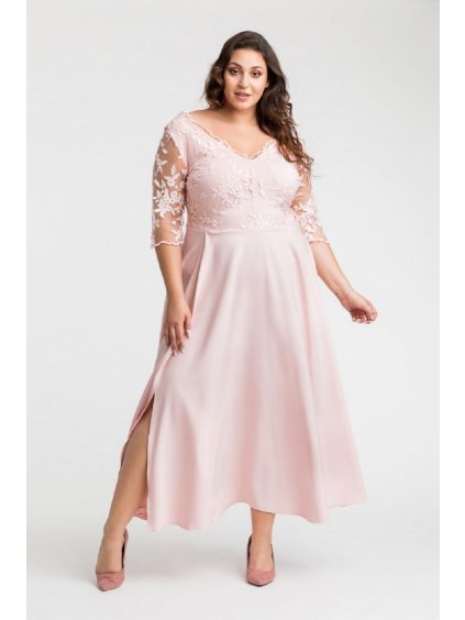 Dlhé spoločenské šaty s rozparkom pre moletky Princess púdrovo ružové