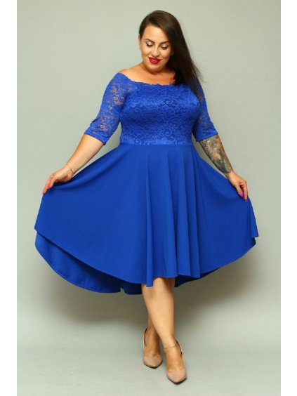 Krátke spoločenské čipkované šaty pre moletky Camille kráľovské modré s hladkou sukňou
