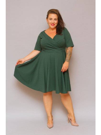 Krátke spoločenské šaty s rozšírenou sukňou pre moletky Cassidy zelené