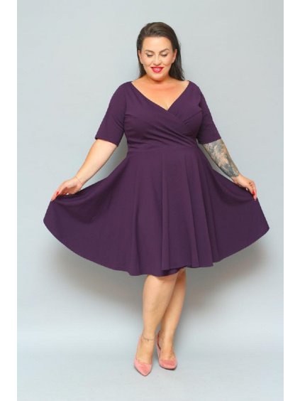 Krátke spoločenské šaty s rozšírenou sukňou pre moletky Cassidy fialové
