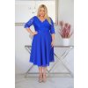 Midi spoločenské čipkované šaty s rozšírenou sukňou pre moletky Tiana kráľovské modré s bodkovaným tylom