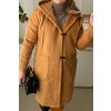 Hrejivý dámsky zimný oversize kabát s kapucňou pre moletky OFELI karamelový