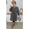 Teplý predĺžený dámsky oversize kabát s opaskom pre moletky Carly sivý