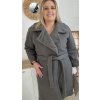 Teplý predĺžený dámsky oversize kabát s opaskom pre moletky Carly sivý