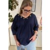 Pohodlné plus size dámske tričko s 3/4 rukávom Kris tmavomodré