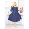NA SKLADE Midi spoločenské čipkované šaty s rozšírenou sukňou aj pre moletky Arieta tmavomodré