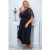 Midi spoločenské šaty s rozšírenou sukňou pre moletky Elenita čierne