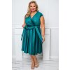 Krátke spoločenské šaty so zaväzovaním pre moletky Nicol tyrkysovozelené lesklé