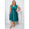 Krátke spoločenské šaty so zaväzovaním pre moletky Nicol tyrkysovozelené lesklé