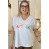 Pohodlné dámske bavlnené plus size tričko Summer biele s nápisom