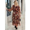 Dámske midi šaty s dlhým rukávom pre moletky Ursula hnedé s leopardím vzorom