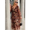 Dámske midi šaty s dlhým rukávom pre moletky Ursula hnedé s leopardím vzorom