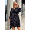 Krátke dámske šaty s rozšírenou sukňou pre moletky Marta čierne s bielymi guličkami