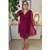 Krátke dámske tylové šaty s trblietkami pre moletky Lesana bordové