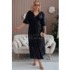 Dlhé dámske flitrované šaty s volánovými rukávmi pre moletky Lumia čierne