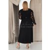 Dlhé dámske šaty s čipkovanými rukávmi a opaskom pre moletky Carlota čierne