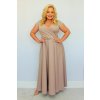 NA SKLADE Dlhé spoločenské šaty pre moletky s rozparkom a ozdobou Clarissa béžové