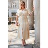 Dlhé dámske plus size šaty s opaskom Vivana béžové